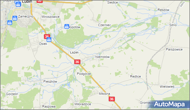 mapa Niemstów gmina Lubin, Niemstów gmina Lubin na mapie Targeo