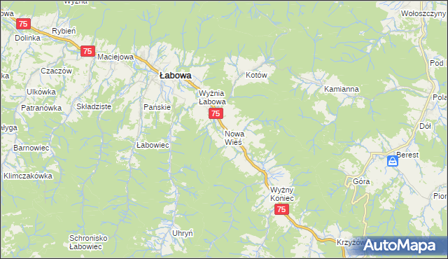 mapa Nowa Wieś gmina Łabowa, Nowa Wieś gmina Łabowa na mapie Targeo