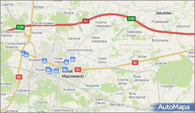 mapa Nowe Osiny, Nowe Osiny na mapie Targeo