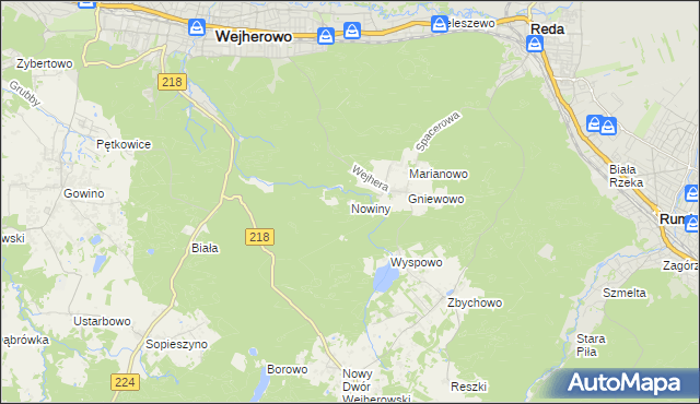 mapa Nowiny gmina Wejherowo, Nowiny gmina Wejherowo na mapie Targeo