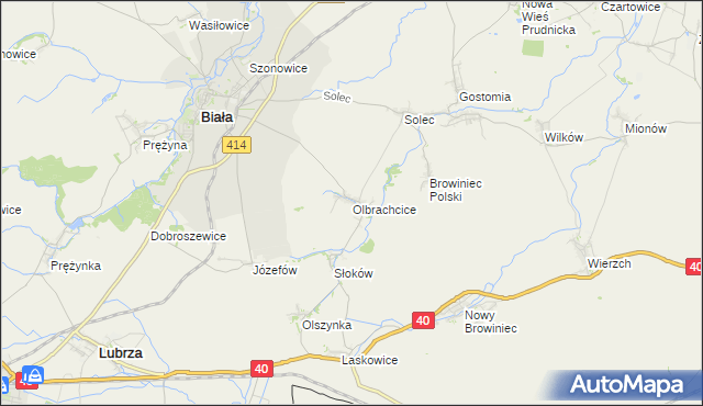 mapa Olbrachcice gmina Biała, Olbrachcice gmina Biała na mapie Targeo