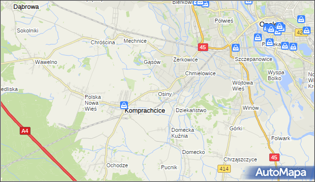 mapa Osiny gmina Komprachcice, Osiny gmina Komprachcice na mapie Targeo