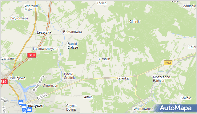 mapa Ossolin gmina Siemiatycze, Ossolin gmina Siemiatycze na mapie Targeo