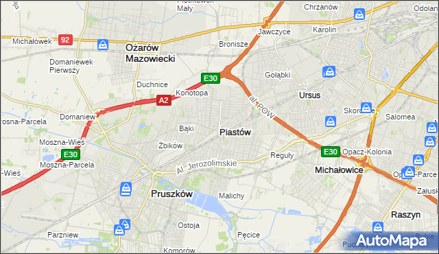 mapa Piastów powiat pruszkowski, Piastów powiat pruszkowski na mapie Targeo
