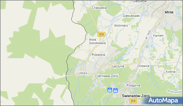 mapa Pobiedna gmina Leśna, Pobiedna gmina Leśna na mapie Targeo