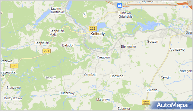 mapa Pręgowo gmina Kolbudy, Pręgowo gmina Kolbudy na mapie Targeo