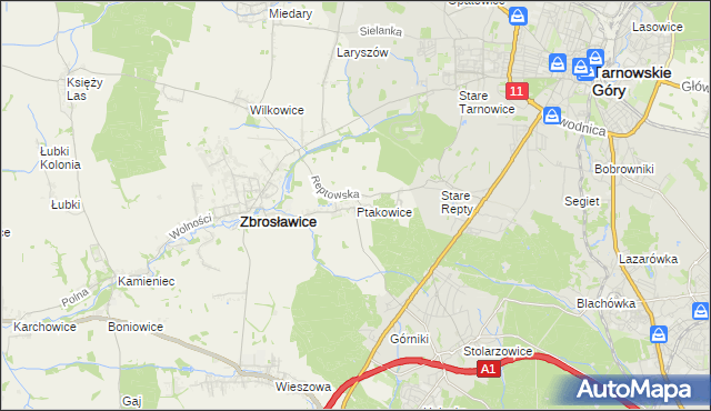 mapa Ptakowice gmina Zbrosławice, Ptakowice gmina Zbrosławice na mapie Targeo