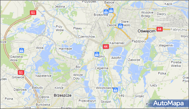 mapa Rajsko gmina Oświęcim, Rajsko gmina Oświęcim na mapie Targeo
