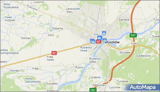 mapa Rybienko Nowe, Rybienko Nowe na mapie Targeo