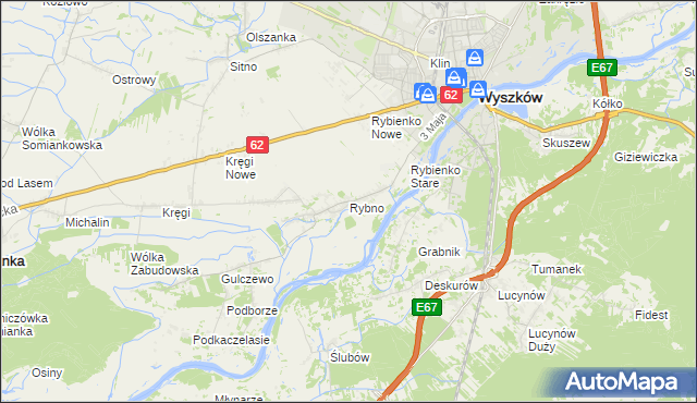 mapa Rybno gmina Wyszków, Rybno gmina Wyszków na mapie Targeo