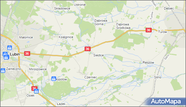 mapa Siedlce gmina Lubin, Siedlce gmina Lubin na mapie Targeo