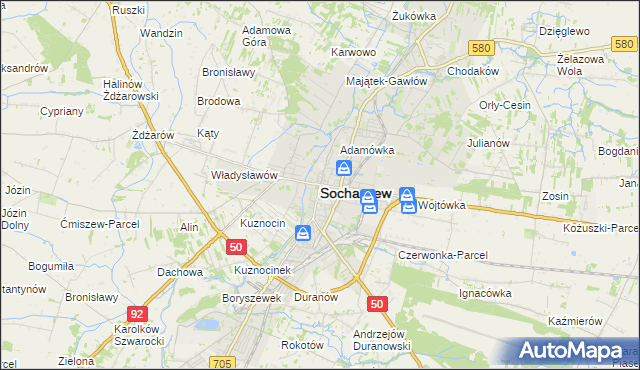 mapa Sochaczew, Sochaczew na mapie Targeo