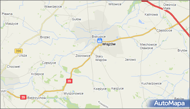 mapa Stary Wiązów, Stary Wiązów na mapie Targeo