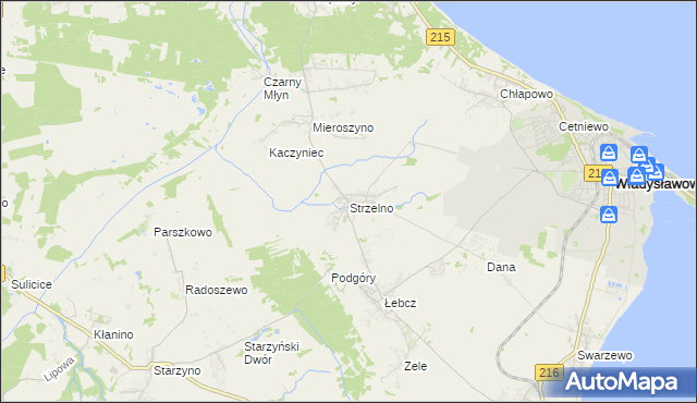 mapa Strzelno gmina Puck, Strzelno gmina Puck na mapie Targeo