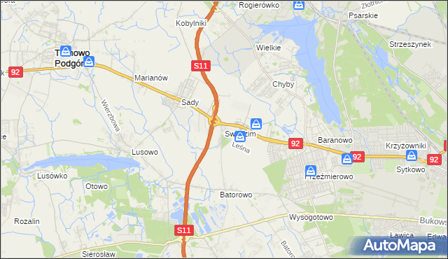 mapa Swadzim gmina Tarnowo Podgórne, Swadzim gmina Tarnowo Podgórne na mapie Targeo