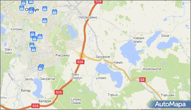 mapa Szczęsne gmina Purda, Szczęsne gmina Purda na mapie Targeo