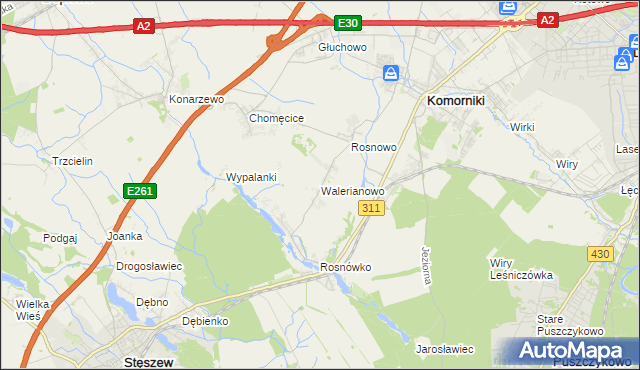 mapa Walerianowo gmina Komorniki, Walerianowo gmina Komorniki na mapie Targeo