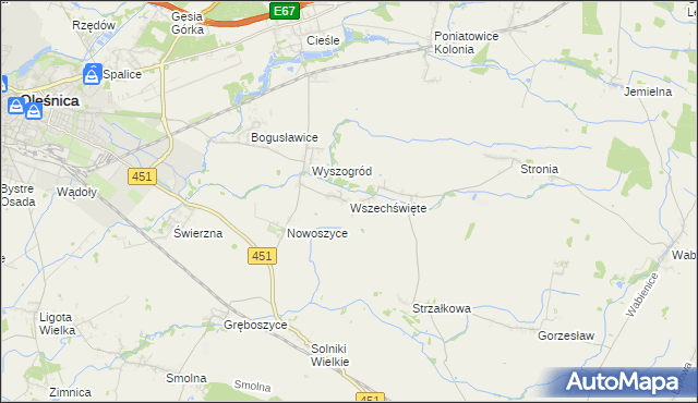 mapa Wszechświęte gmina Oleśnica, Wszechświęte gmina Oleśnica na mapie Targeo