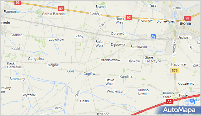 mapa Bronisławów gmina Baranów, Bronisławów gmina Baranów na mapie Targeo