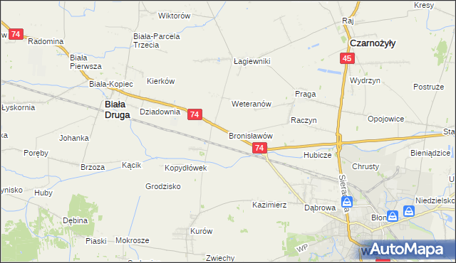 mapa Bronisławów gmina Biała, Bronisławów gmina Biała na mapie Targeo