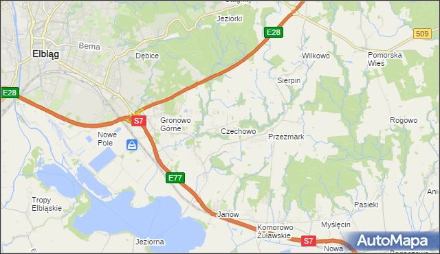 mapa Czechowo gmina Elbląg, Czechowo gmina Elbląg na mapie Targeo