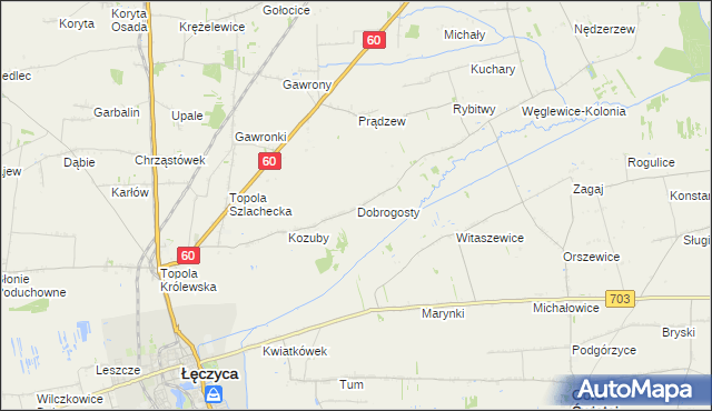 mapa Dobrogosty gmina Łęczyca, Dobrogosty gmina Łęczyca na mapie Targeo