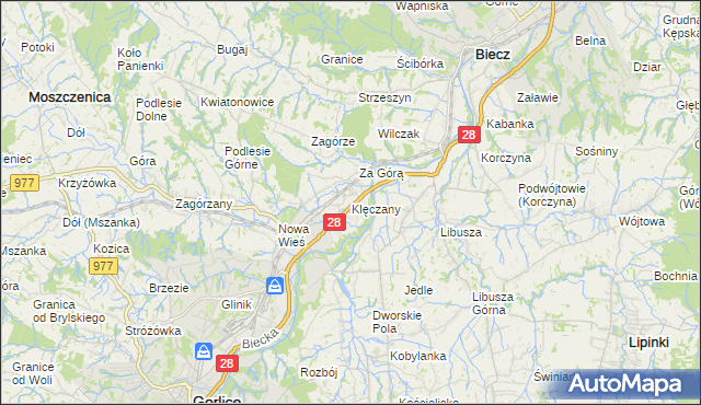 mapa Klęczany gmina Gorlice, Klęczany gmina Gorlice na mapie Targeo