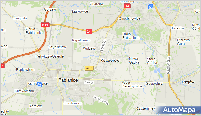 mapa Ksawerów powiat pabianicki, Ksawerów powiat pabianicki na mapie Targeo