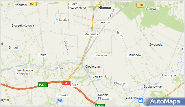 mapa Ludwinów gmina Niemce, Ludwinów gmina Niemce na mapie Targeo