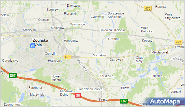 mapa Michałów gmina Zduńska Wola, Michałów gmina Zduńska Wola na mapie Targeo
