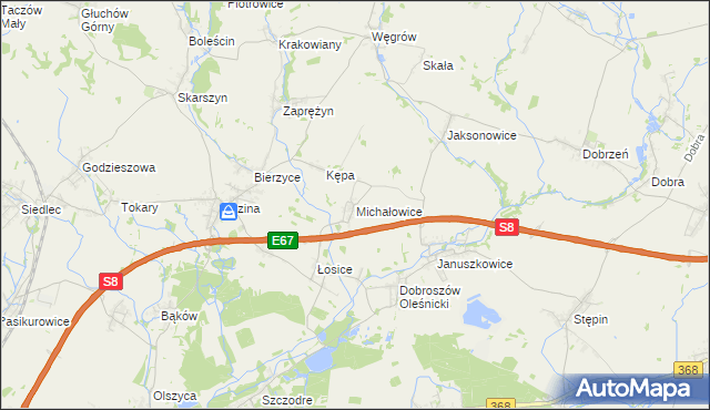 mapa Michałowice gmina Długołęka, Michałowice gmina Długołęka na mapie Targeo