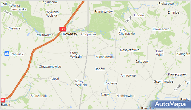 mapa Michałowice gmina Kowiesy, Michałowice gmina Kowiesy na mapie Targeo