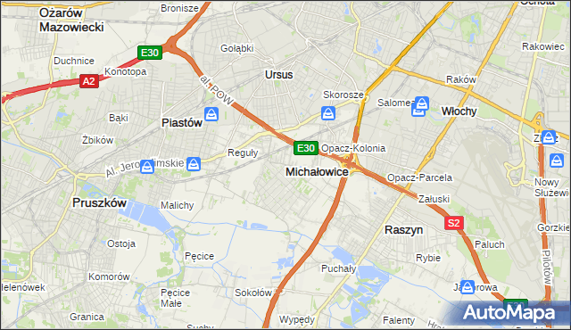 mapa Michałowice powiat pruszkowski, Michałowice powiat pruszkowski na mapie Targeo