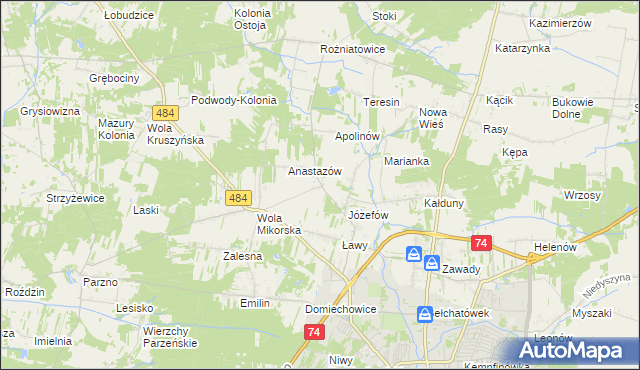 mapa Mikorzyce gmina Bełchatów, Mikorzyce gmina Bełchatów na mapie Targeo