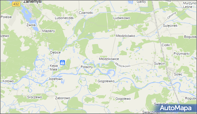 mapa Młodzikowice, Młodzikowice na mapie Targeo