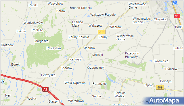 mapa Mniszki gmina Łęczyca, Mniszki gmina Łęczyca na mapie Targeo