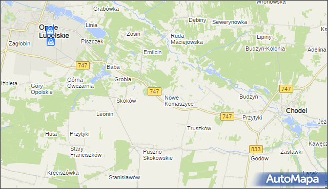 mapa Nowe Komaszyce, Nowe Komaszyce na mapie Targeo