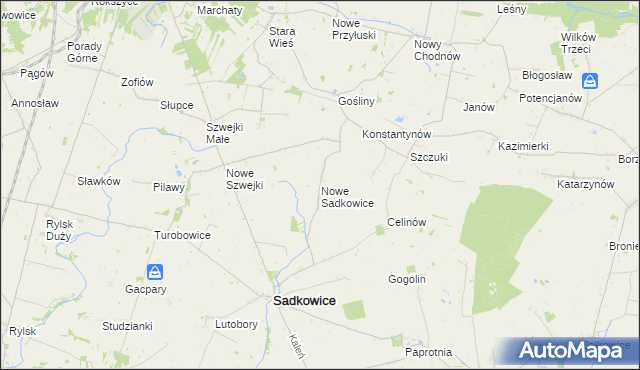 mapa Nowe Sadkowice, Nowe Sadkowice na mapie Targeo