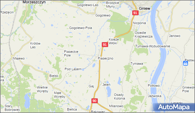 mapa Piaseczno gmina Gniew, Piaseczno gmina Gniew na mapie Targeo