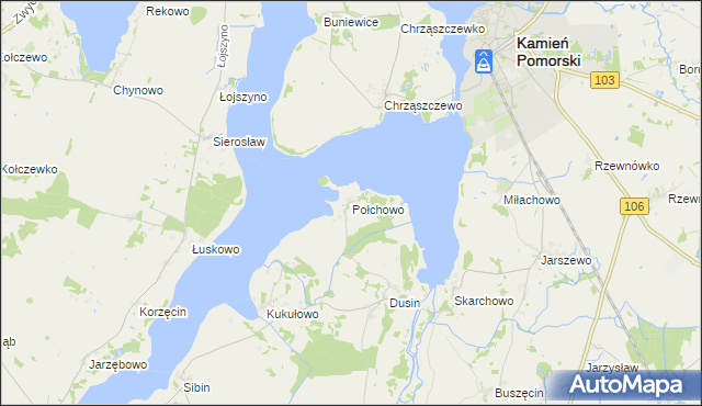 mapa Połchowo gmina Kamień Pomorski, Połchowo gmina Kamień Pomorski na mapie Targeo