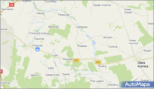 mapa Popławy gmina Stara Kornica, Popławy gmina Stara Kornica na mapie Targeo