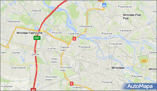mapa Popowice gmina Wrocław, Popowice gmina Wrocław na mapie Targeo