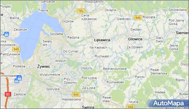 mapa Rychwałd gmina Gilowice, Rychwałd gmina Gilowice na mapie Targeo