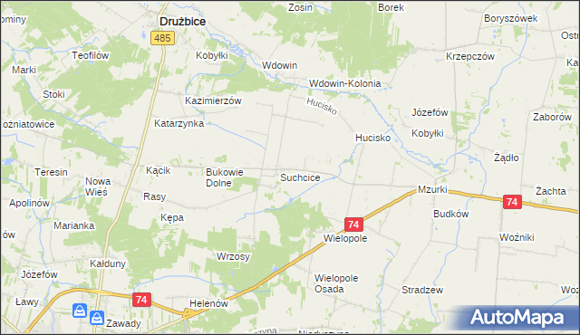 mapa Stefanów gmina Drużbice, Stefanów gmina Drużbice na mapie Targeo