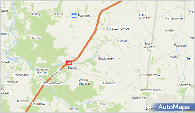 mapa Studzianek gmina Biała Rawska, Studzianek gmina Biała Rawska na mapie Targeo