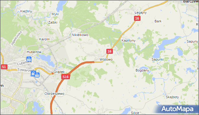 mapa Wójtowo gmina Barczewo, Wójtowo gmina Barczewo na mapie Targeo