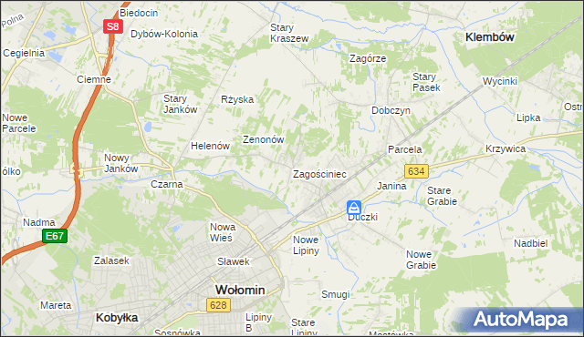 mapa Zagościniec gmina Wołomin, Zagościniec gmina Wołomin na mapie Targeo