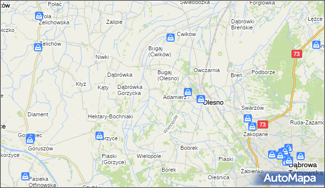 mapa Adamierz gmina Olesno, Adamierz gmina Olesno na mapie Targeo