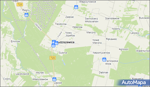 mapa Adamów gmina Budziszewice, Adamów gmina Budziszewice na mapie Targeo
