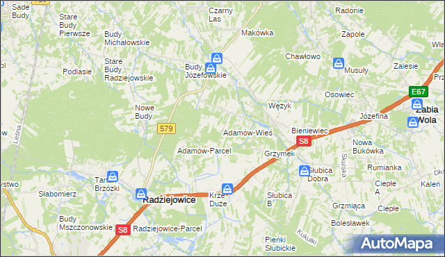 mapa Adamów-Wieś, Adamów-Wieś na mapie Targeo
